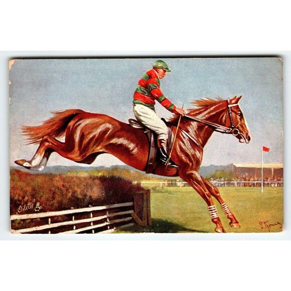 Steeplechasing An Easy Winner Postcard Raphael Tuck Horseracing Horse Rider 6670 - Picture 1 of 2